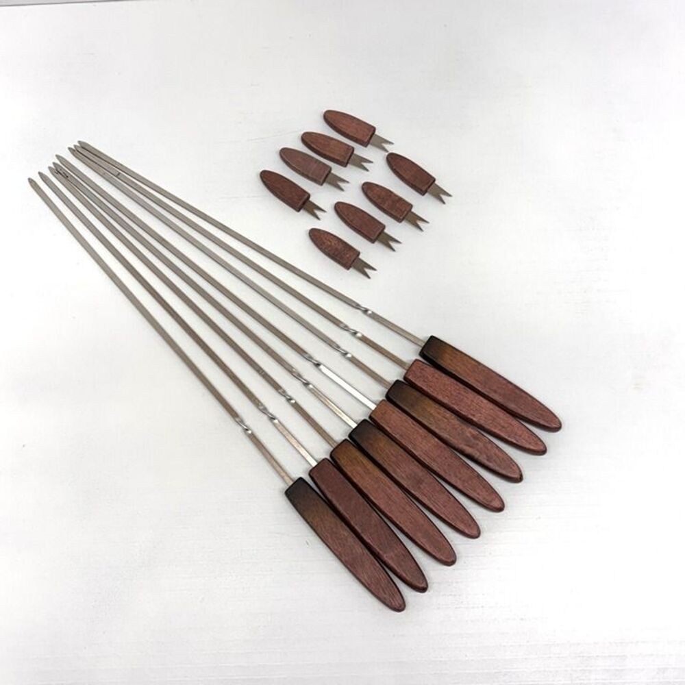 Set of Vintage Wood Handle Kabob Skewers (8) 18" l and Sweet Corn Skewers (8)